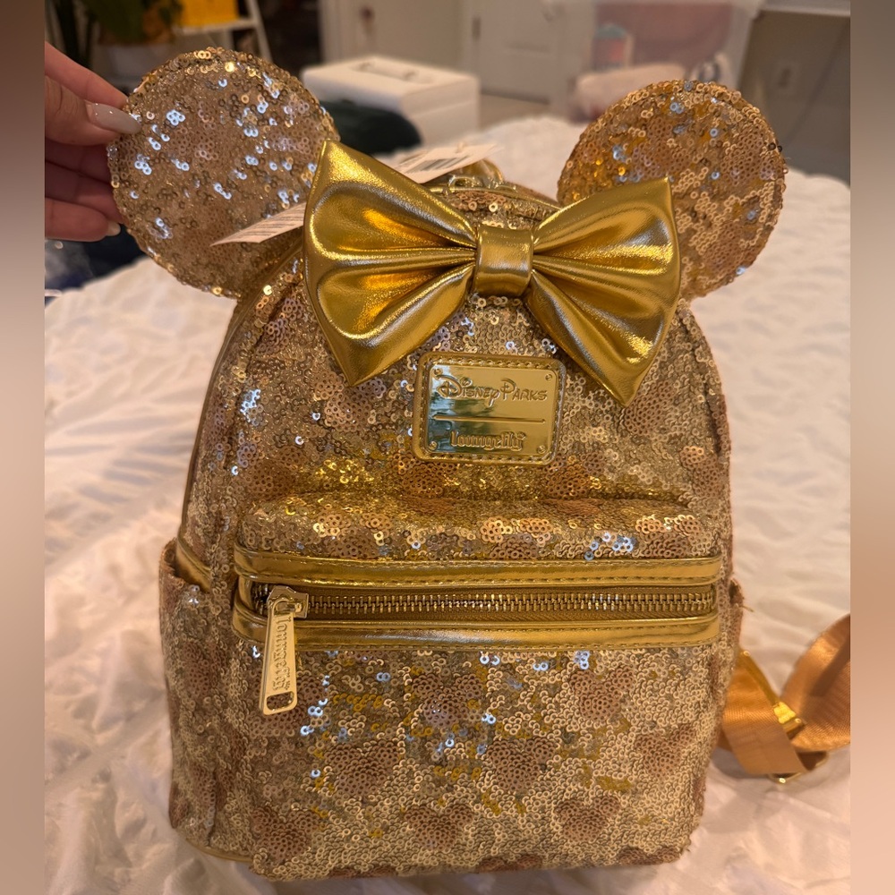 Disney Gold Sequin Backpack with Bow
